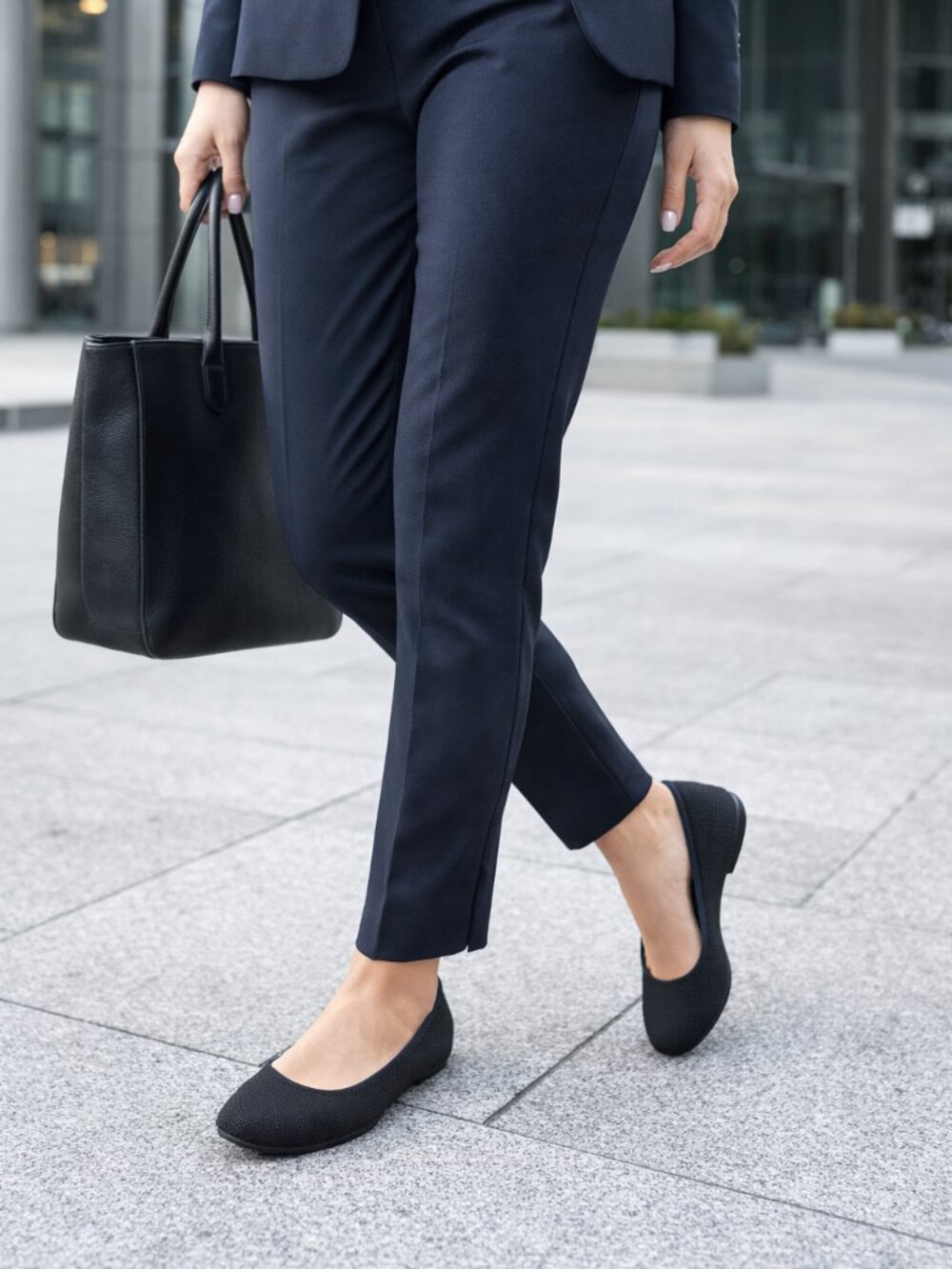 Rothy's Black Flats with Royal Blue Trim